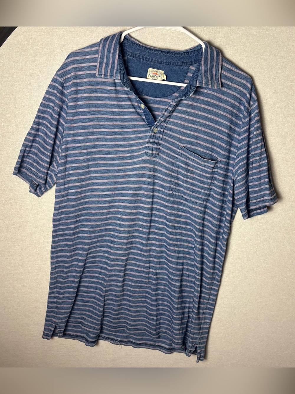 Faherty Blue Striped Polo Shirt Size Large